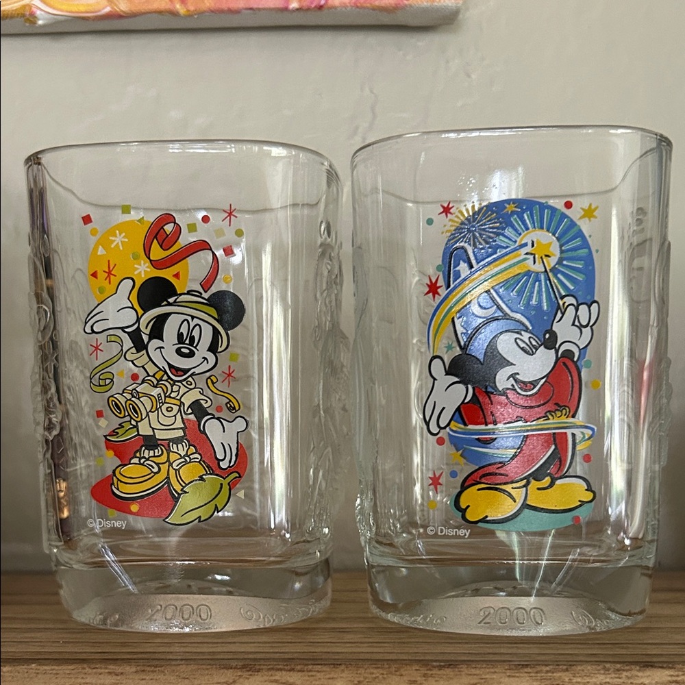 2000 Disney World Animal Kingdom & Epcot Celebration Glass Set (2)